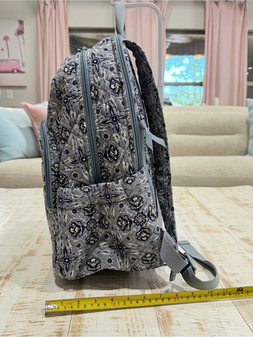 Vera Bradley Campus Backpack Quilted Gray Floral Backpack Plaza Tile Laptop Bag